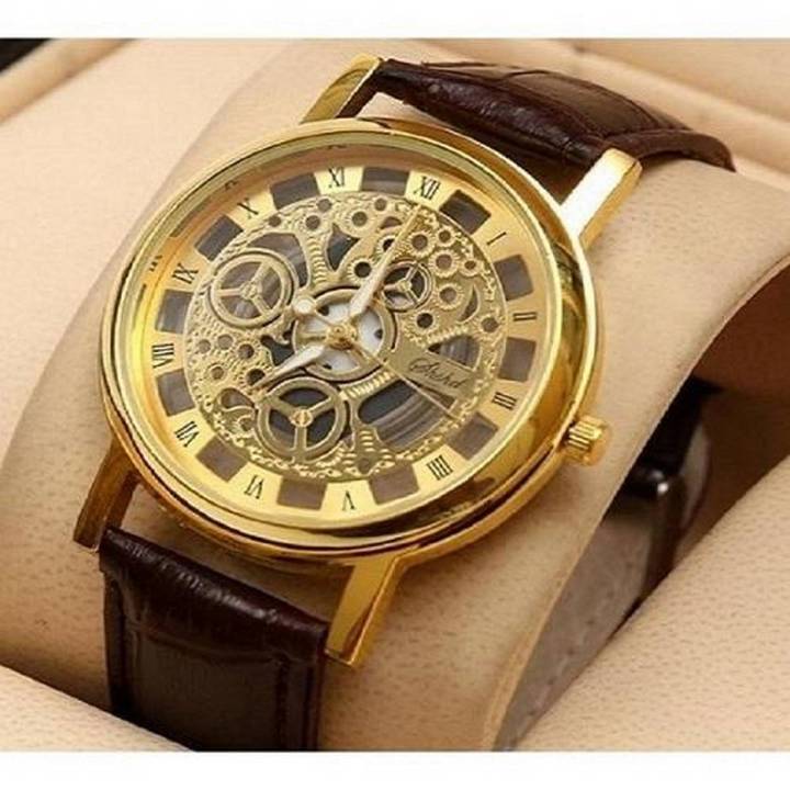 Gold skeleton watch best sale