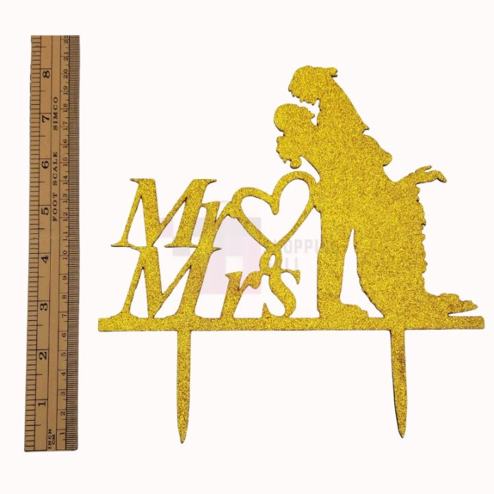 ANNIVERSARY CAKE TOPPER IN GOLDEN COLOR - MR MRS CAKE TOPPER