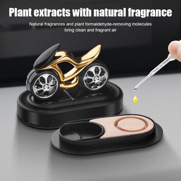 Car Air Freshener, Motorcycle Bike Shape Solar Powered Wheel Rotating Car Aroma Therapy Diffuser