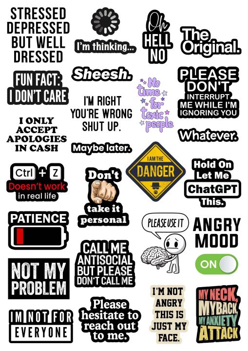 Attitude  Stickers  Anger  Stickers  I Don t  Care  Stickers  25  Pieces of  Cool  Stickers  For Decoration Laptops Mobile and Journal Best Quality 2  Inch Adhesives Girls And Boys Vibes