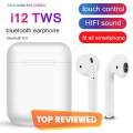 i12 tws Wireless Twins Bluetooth Earbuds Original I12 Airpods_ Original Universal Headset. Bluetooth V5.0 Earphone Touch Sensor True Stereo 10m Transmission Built in Mic Earbuds with Charging Case TWS Sport Headset for all Bluetooth devices-White. 