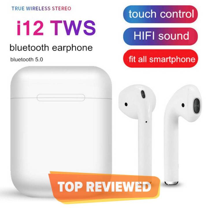 i12 tws Wireless Twins Bluetooth Earbuds Original I12 Airpods_ Original Universal Headset. Bluetooth V5.0 Earphone Touch Sensor True Stereo 10m Transmission Built in Mic Earbuds with Charging Case TWS Sport Headset for all Bluetooth devices-White