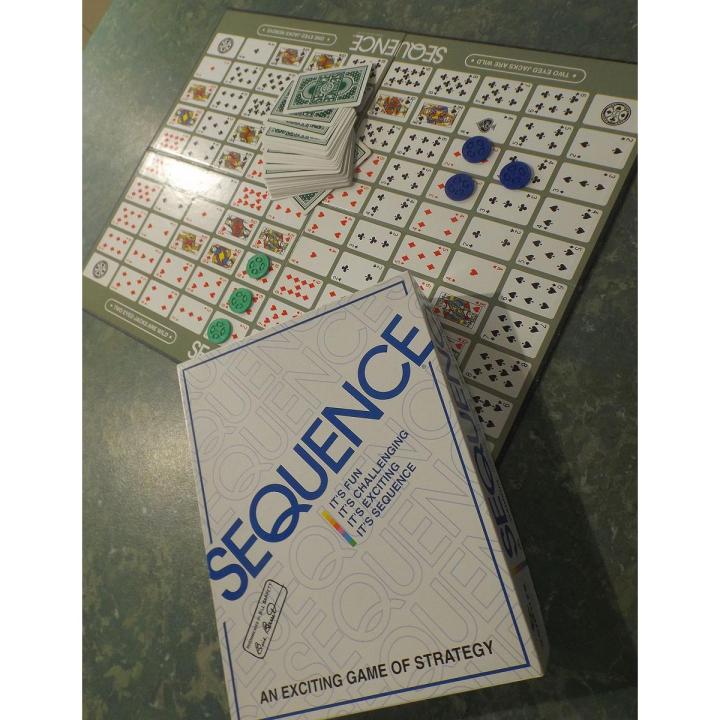 Sequence Board Game With Playing Board,And Red, Green & Blue Chips a great game the whole family can enjoy