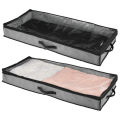 Non Woven 2Pcs Under Bed Storage Organizer Holder Bag for Clothing, Accessories, Boots Easy-View Top Panel, 2-Way Zippered Lid, Side Handles. 