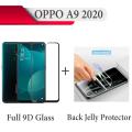 OPPO A9 2020 Full 9D Edge to Edge Tempered Glass Screen Protector + Back Clear Jelly Protector Soft Film Protection For Oppo A9 2020. 