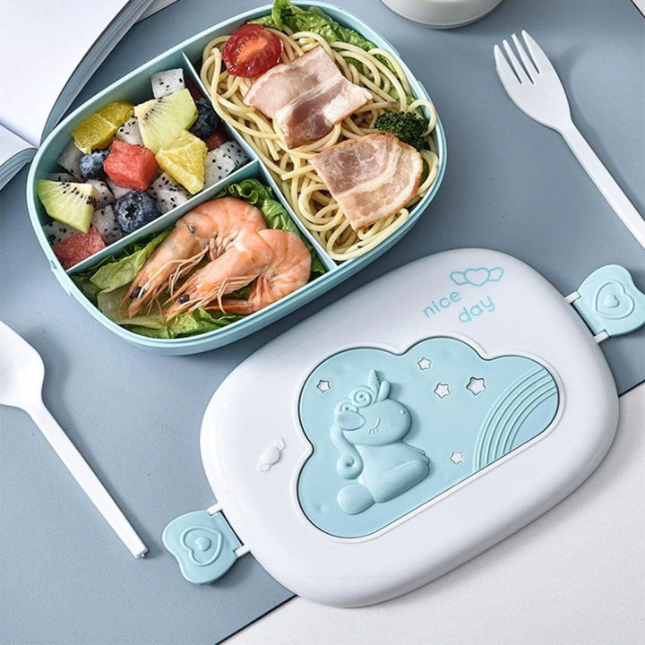 Cute Lunch Box For Kids School Plastic Tiffin Box With Spoon And Fork