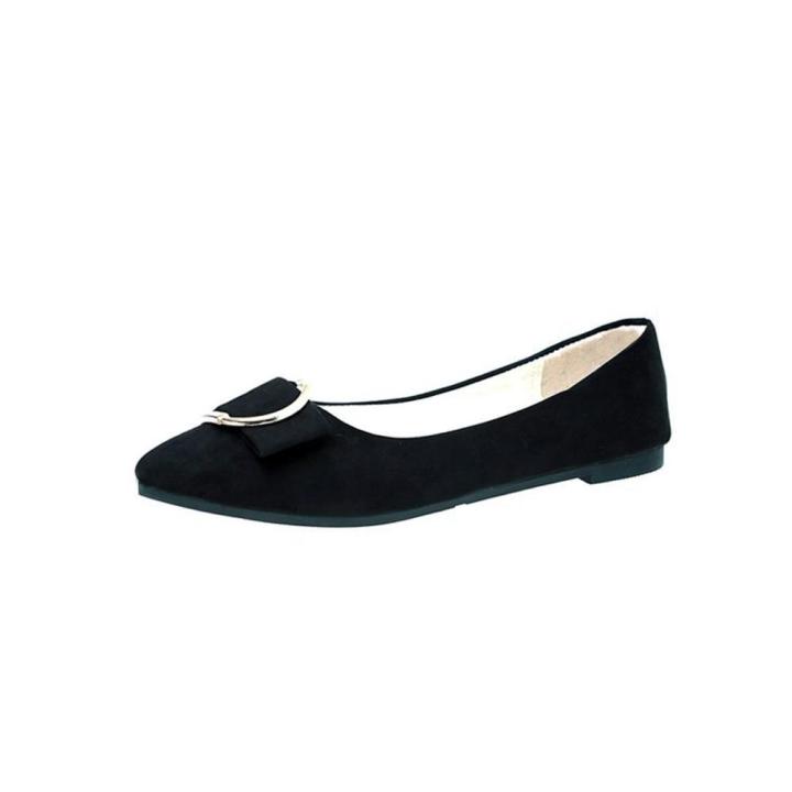 Women%20Suede%20Belt%20Buckle%20Flat%20Heel%20Pointed%20Toe%20Casual%20Shoes%20Black%20-%20Image%205