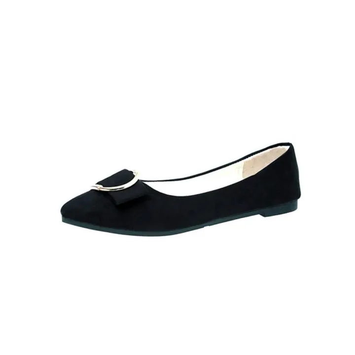 Women%20Suede%20Belt%20Buckle%20Flat%20Heel%20Pointed%20Toe%20Casual%20Shoes%20Black%20-%20Image%205