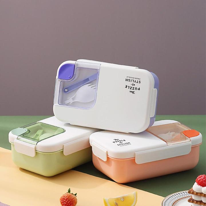 Kids Lunch Box With Spoon Lunch Box Microwavable Portable Bento Box Child's Student Adults Food Containers Fashion Rectangle Grids
