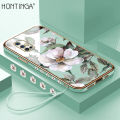 Hontinga for Vivo V17 Back Cover With Lanyard Luxury 6D Plating Shiny Flower Case Soft Silicone Square Mobile Cover. 