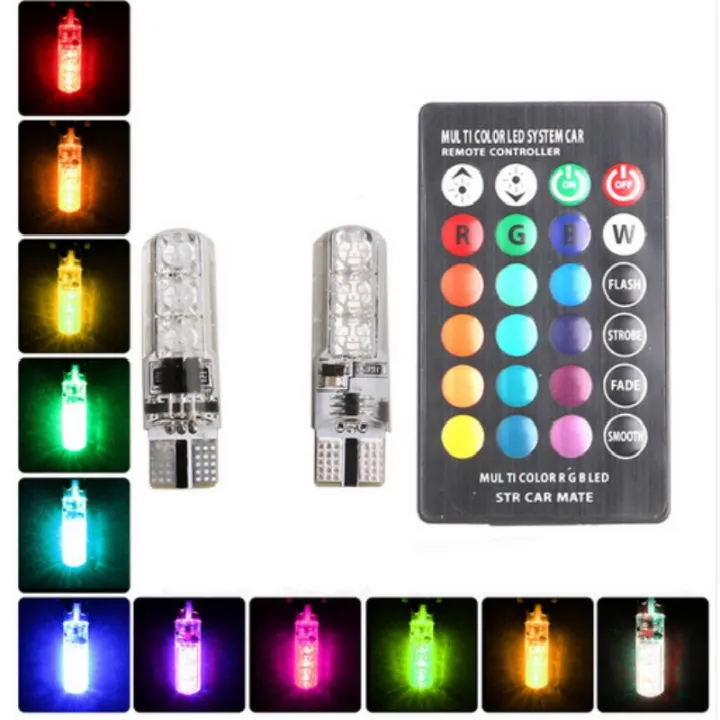 CAR%20PARKING%20LIGHT%20MULTI%20RGB%20LED%20Bulb%20With%20Remote%20Controller%20SMD%20RGB%20T10%20LED%20-%20Image%202