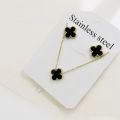 Black Clover Stainless Steel Necklace and Earring Set. 