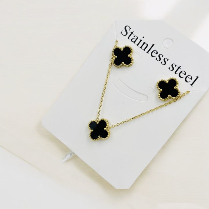 Black%20Clover%20Stainless%20Steel%20Necklace%20and%20Earring%20Set%20-%20Image%203
