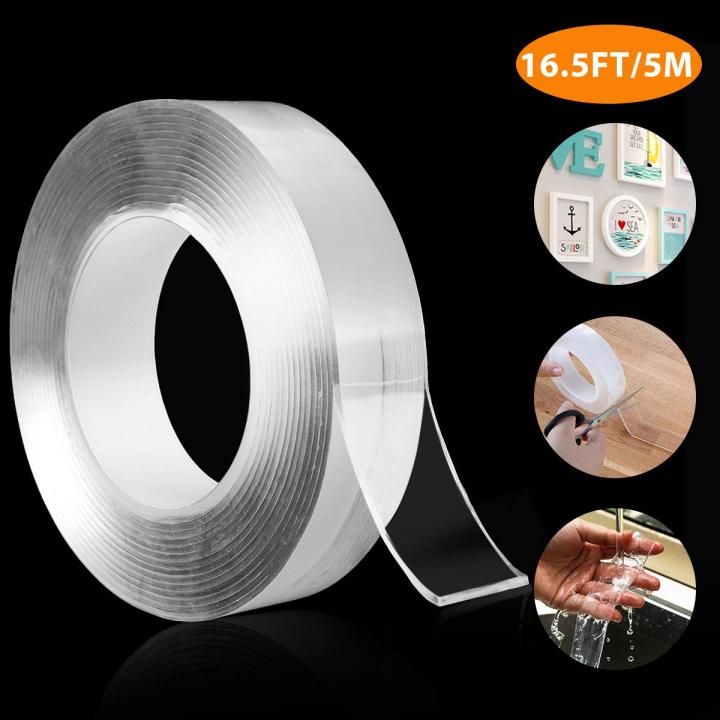 Nano Tape - Multipurpose Nano Double Sided Tape - Washable Traceless Clear Adhesive Tape,Multipurpose Removable Adhesive Silicone Transparent for Paste Photos Fix Carpet Mats etc (16.5ft/5m)