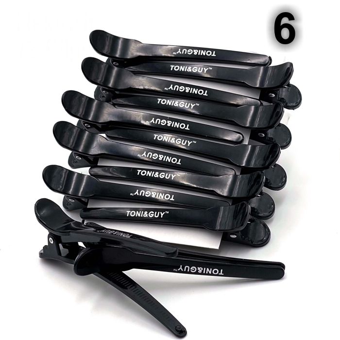 Pro Tools Sectioning Hair Clips Set, Slip-Free, No Crease Design, For Styling + Coloring All Type Comb Clip Straight Carbon Hairdressing Supplies - for Hairdressers, Clips, Cutting 6 Pieces, Black