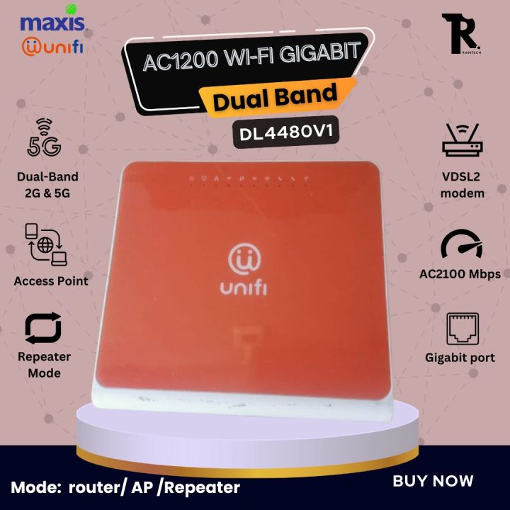 Netis Aminia DL4480V1 / Unifi Maxis Fibre Modem Replacement - VDSL2 modem - 2.4+5Ghz Dual Band Wireless(Branded Used) second hand Wi-Fi Gigabit Router With Adapter