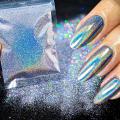 50g Laser Silver Holographic Nail Powder 0.2mm Chrome Rainbow Glitter Design Nail Art Pigment Rub Dust Fine Nail Glitter 008inch. 