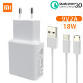 Xiaomi Original 18W Fast Charger Adapter 9V 2A QC 3.0 Micro USB Type C Cable Adapter For Mi 8 9 se 9 T pro 10 lite A3 MAX. 