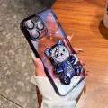 For OPPO F21 Pro 5G / F21 Pro 4G Back Cover with 3D Bear Hidden Stand Bracket Luxury 6D Gradient Shiny Plating Glitter Women Phone Case Clear Soft Silicone Protective Cases Pouch Girls. 