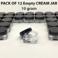 pack of 12 Empty Cosmetic Containers With outer Acralic Box Makeup Face Cream Pot Jar Refillable Cosmetic 10 gm. 