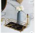 iron art wire vanity organizer rack with marbling glass tray for countertop. 
