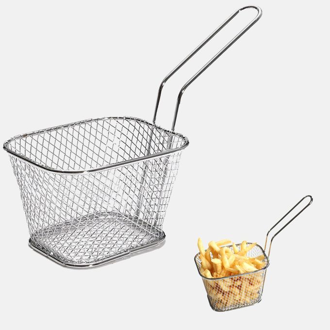 HMT French Fries Basket Metal Black Spray Paint Small Food Basket Fried Chicken Wings Snack Mesh Sieve Basket