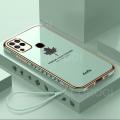 For Infinix Hot 10s / Hot 10s NFC Back Cover with Lanyard Fashion Shiny Plating Maple Leaf Design Camera Lens Protection Square Edge Soft Silicone Protective Phone Case. 