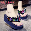 Women Girls Butterfly Floral Wedges Flip Flops Sandals Slippers Beach Shoes. 