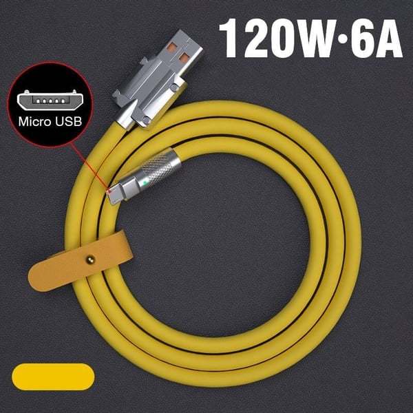 120W 6A Liquids Silicone Super Fast Charge USB Cable With LED Light Type-C & Micro USB For Xiaomi Huawei Samsung Vivo 1M