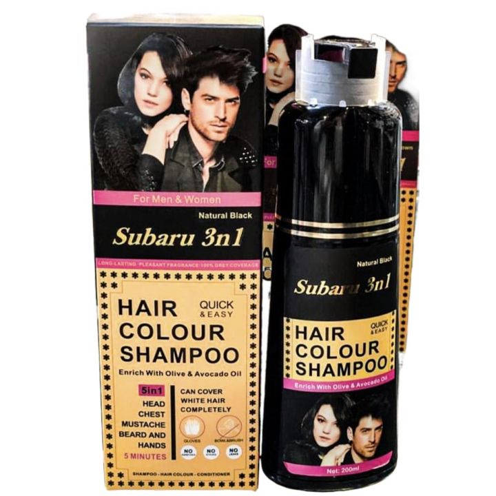 Subaru 3 in 1 Hair Color Shampoo Quick & Easy Just In 5 minutes Black - 200ml