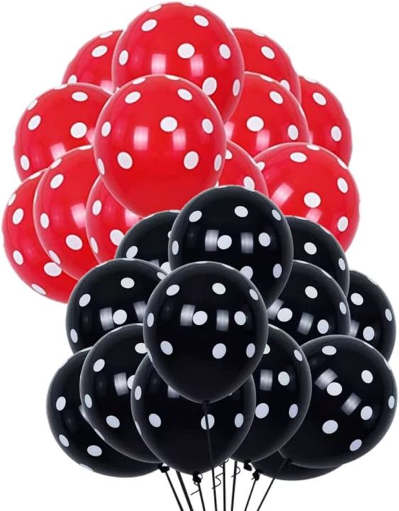 25 Red & Black Polka Dots Balloons Pack For Birthday Anniversary