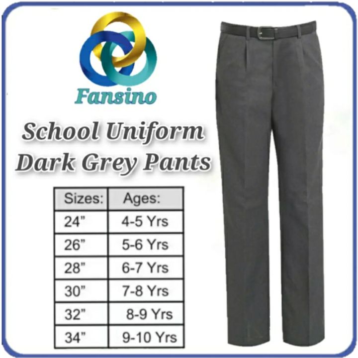 Dark Grey School Uniform Pants | Half Elastic Pant | Size 22-38