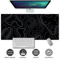 black Topographic Mousepad Extended Game Mousepad Large Gaming Mousepad Stitched Edge Deskpad. 