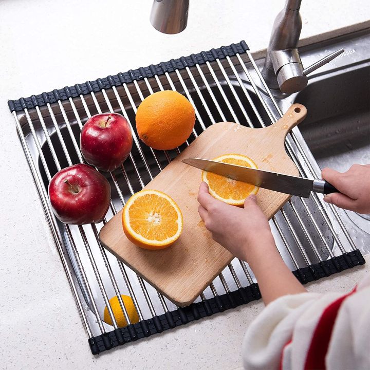Roll Up Dish Drying Rack Sink Stainless Steel Kitchen Folding Rack Over ...