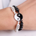 Chinese Style Retro Tai Chi Couple Bracelet- Alloy Hand-woven Rope BFF Best Friend Friendship Simple White Black Jewelry. 