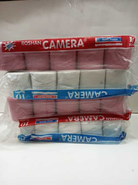 Multi Purpose Tissue Roll pack of 10, Pink & White Ruff toilet tissue paper.