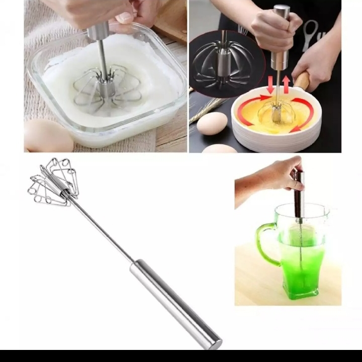 Kitchen Egg Whisk Manual Beater Mixer Hand Stainless Steel Rotary Blender - Miracle Push Whisk Mixer