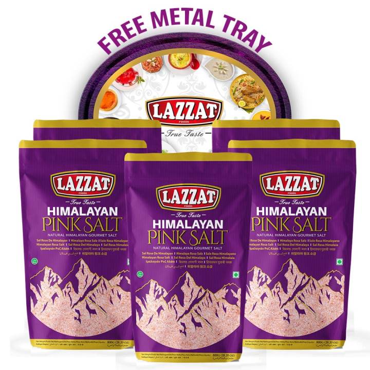 Lazzat Pink Salt 800gm Pouch x 5 with Free Tray