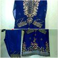 Shalwar Kameez for women stylish stitched for wedding navy blue Organza Shirt with Russian Trouser. 