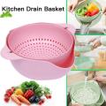Double Drain Basket Bowl Washing vegetables basket，Rotating drain basket plastic fruit bowl，Washing vegetables plate，Rotating drain basket Plastic fruit bowl。 Rotate fruit salad basket plate. 