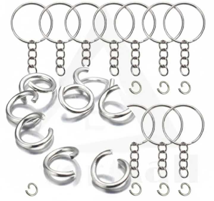50 Keyrings Pack | Metal Key Chain Rings with Chain & Jump Rings | DIY ...