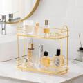 Elegant 2-Tier Bathroom Organizer: Luxe Makeup & Perfume Storage with Marble & Glass. 