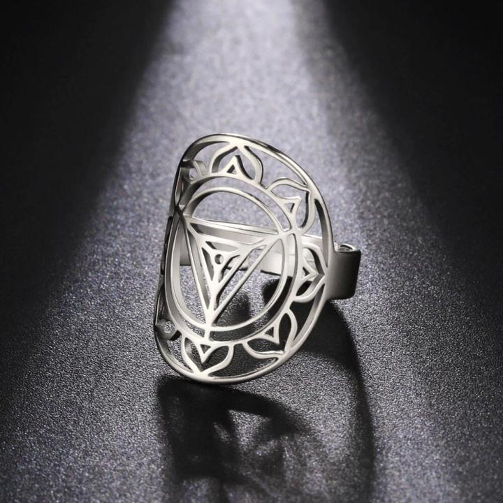【2023NEW】COOLTIME Yoga Hindu Lotus Open Rings Stainless Steel Meditation Kali Yantra Rings for Women Fashion Jewlery Gift 2023 New in