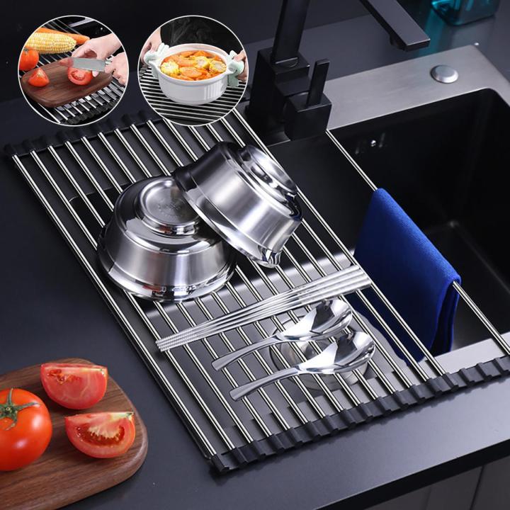Foldable Stainless Steel Dish Drainer Roll Up Dish Drying Rack Shelf ...
