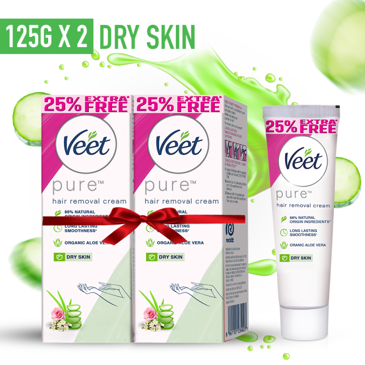 Veet Pure Hair Removal Cream Dry 125g - Body & Legs - Pack of 2