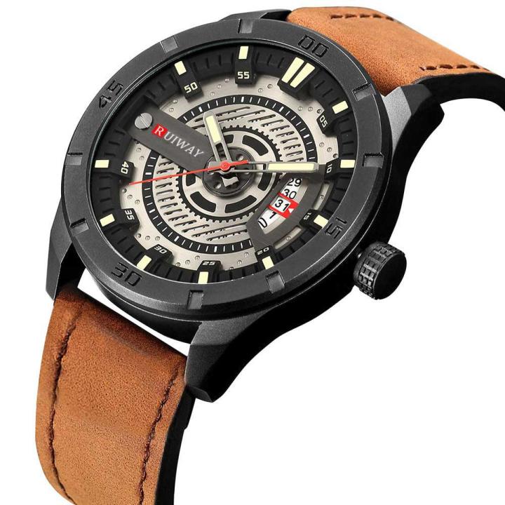 RUIWAY Luxury Brand Mens Sports Watches Male Analog Date Quartz Watch Men Casual Leather Wrist Watch