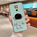 COROGI for Xiaomi Redmi Note 9 Back Cover with Astronaut Folding Bracket Luxury 6D Plating Frame Stand Cases Shiny Square Soft Silicone Phone Case. 