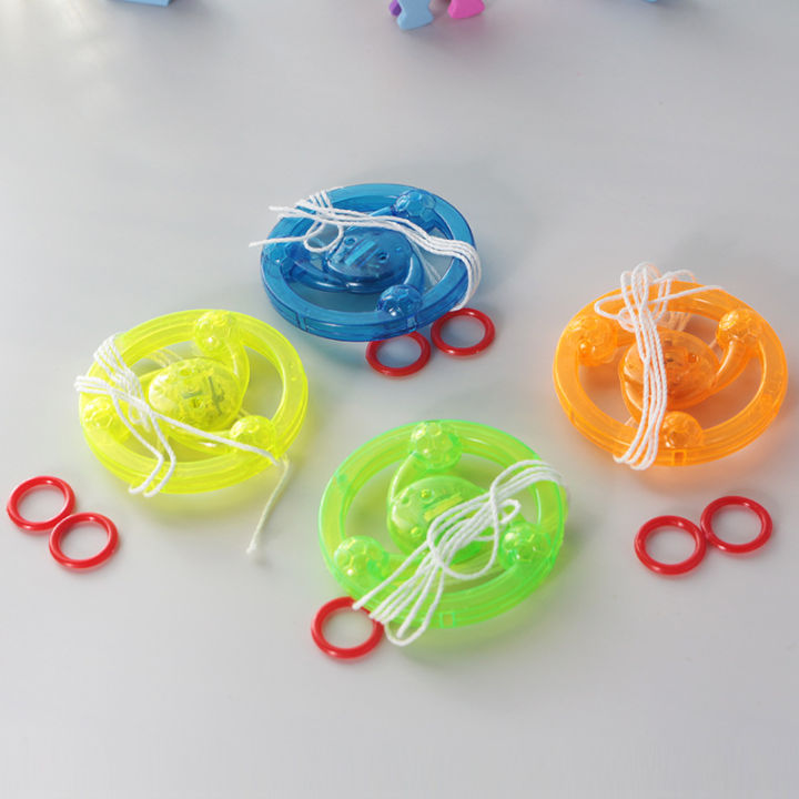 ODILOT Drawstring Flywheel Drawstring Flash Spinning Top Glow UFO Child Toy Childhood Gift