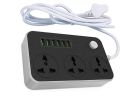 Original Smart Extension Cord Wire Board Multi Socket Lead Universal with 6 USB Ports and 3 Sockets 2500W/10A 6.5ft/200cm Premium Quality. 