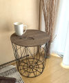 Large METAL WIRE REMOVABLE WOOD TOP FOLDABLE ROUND COFFEE SIDE TABLE STORAGE BASKET ONE PICE. 